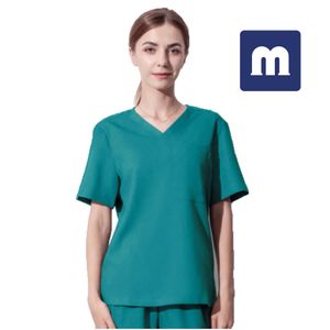 MEDIGO-049 dois-bolso mandarim colarinho esfrega top + calças para mulheres relaxadas em forma, super supir macio, anti-rugas médicos scrubs uniformes hospitalares top + calças