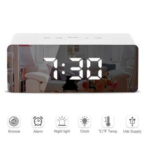 LED Mirror Alarm Clock Digital Sze Table Wake Up Light Electronic Large Time Temperature Display Home Decoration 220311