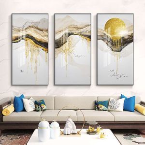 Astratto Golden Sun Canvas Painting Poster e stampe Dipinti di moda Quadri nordici per soggiorno Decorazioni per la casa Cuadros