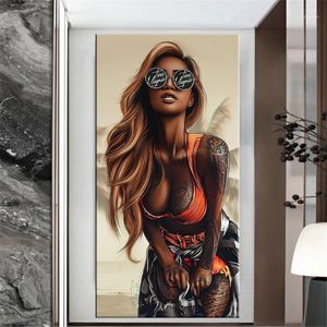 Abstracte cool sexy meisje tattoo canvas schilderij slijtage bril sex vrouwen poster prints wall art foto s voor woonkamer home decor1