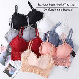 Frauen Sexy Spitze Schneeflocke Bralette Tief U Rohr Crop Wrap Top Brust Weste Unterwäsche Weibliche Bügel Draht Bh Dessous push-Up 220311