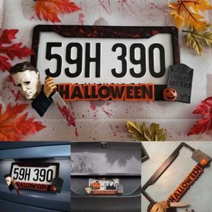 35 * 23 cm Cadılar Bayramı Araba Plaka Çerçevesi Demir Cadılar Bayramı Kişiselleştirilmiş Michael Myers Cars SUV Kamyonlar için