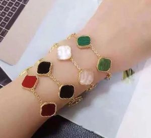 6 kleuren mode klassieke 4/vier klavertje charme armbanden bangle ketting agaat parelmoer voor meisjes bruiloft sieraden vrouwen geschenken-a