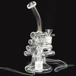 Segelbåtformad Genomskinlig Tjock Glas Bongs Samlarobjekt Rökning Rör RECYCLER Glasolja DAB Rigar Percolator Vattenrör Kvinnlig fog med 14mm klar skål