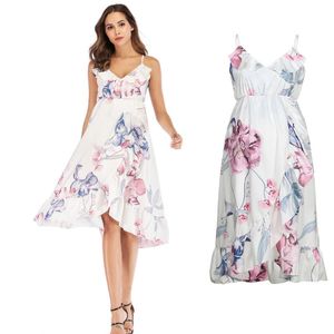 Mutterschaftskleider Schwangerschaftskleid Entmütterlichkeit Kleidung Schwangeres Kleid lässig Floral Falbala bequemer Sundress Sommer Frauen Kleid LJ201114