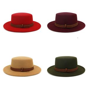 Flache formale Hut Jazz Panama Cap Männer Frauen Filz Fedora Hüte Winter breite Krempe Kappen Dame Frau Trilby Chapeau weibliche Mode-Accessoires NEU