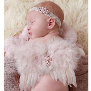 Stel pasgeboren fotografie rekwisieten haak kostuum schattige engel vleugel foto baby meisjes kleding outfits fotografia accessoires roze1