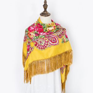 Wholesale babushka head wrap resale online - Russian Pashmina Retro Flower Handkerchief Blanket Shawl Cotton Square Scarf Tassel Winter Head Wraps Ladies Babushka Scarf