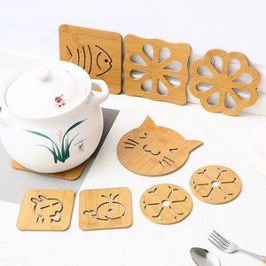 Cartoon Hollow Wood Coasters Creative Animal Insulated Cup Mat Kitchen Carved Anti-hot Non-slip Placemat 6 deisgns 9~9.5cm