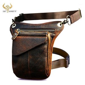 Midjepåsar tjock äkta läder män vintage liten axel messenger väska designer resebälte fanny pack drop ben man 211-31