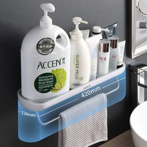 ONEUP Bathroom Shelf Wall Mounted Shampoo Shower Shelves Holder Kitchen Storage Rack Organizer Towel Bar Bathroom Accessories LJ201204