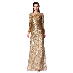 Abiti da sera mangas compridas feminino formale baile de formatura noite lantejoulas ouro longo festa de casamento cerimônia vestido formale da mãe