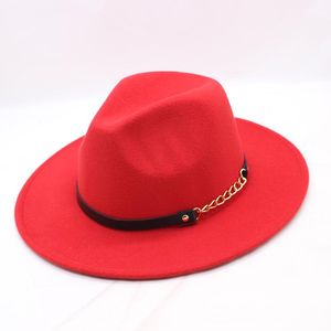 Breite Krempe Hüte Mode Top Elegant Solide Filz Fedora Hut Für Frauen Band Flache Jazz Stilvolle Trilby Panama Caps Eimer