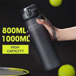 새로운 물병 플라스틱 800ml 1000ml 음료 야외 스포츠 학교 누수 증명 인감 구르 드 등반 물 단백질 셰이커 병 201106