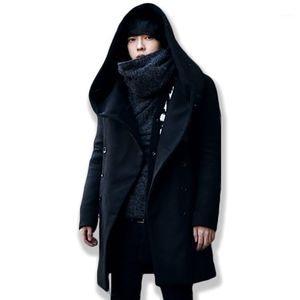 Herren Wollmischungen Kewlstyle Herren Winterjacke Mantel Kapuze Langarm Herren Mantel Peacoat Asiatische Größe Windjacke Damen Erkek Mont