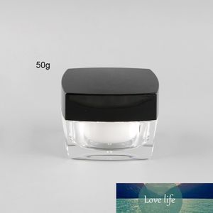 50pcs 50ml / 50g 1.67oz空のクリアアクリルクリームローション化粧品瓶の鍋コンテナライナー付きブラックネジキャップ蓋