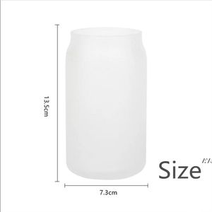 16oz Sublimation Glass Beer Mugs Water Bottles with Bamboo Lid Straw DIY Blank Frosted Clear Can Shaped Tumblers Cups JJE13246