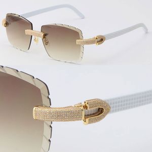 Selling Wholesale Metal Rimless Man Womens Sunglasses Original White Plank Mix Micro-paved Diamond Set Woman Glasses Male and Female Driving Frame with 18K Gold New