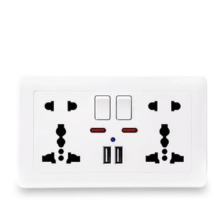 EU-standard USB-uttag Grå Strömkabeluttag Inbäddad Panel 2.1a Dual Port AC 110-250V UK Vägguttag Universal 5-hålsutlopp Bärbara laddningsenheter