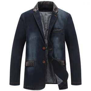 New Autumn Casual Denim Jacket Men Winter Blazer Suits Mens Business Jackets Suits Leather Patchwork Men Jeans Coat M~4XL MY1901