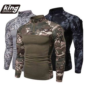 2021 Yeni Erkek Kamuflaj Taktik Askeri Giyim Savaş Gömlek Assault Uzun Kollu Sıkı T Gömlek Ordu Kostüm G1229