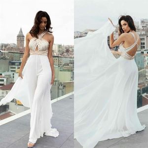 2021 Linia Prom Dresses z ponadprzezroczystymi damski Kombinezon Criss Cross Pasek Cekinowe Suknie Eveing ​​Plus Size Vestido de Novia