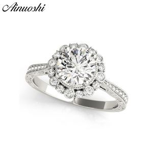 Ainuoshi Classic 925 Silver White Gold Color Round Cut 1CT Halo Ring Women Engagement Wedding Engagement Bridal Silver Rings Y200106