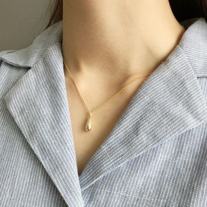 ORYANA 925 Sterling Silver Korean Simple Gold Color Glossy Waterdrop Necklace Choker Minimalist Fine Jewelry Best Gift Q0531