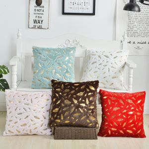 Short Plush Throw Pillow Covers 43*43cm Super Soft Throw Pillow Case for Home Couch Leaf Bronzing Cushion Covers