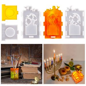 DIY Candlestick Epoxy Mould Crystal Pen Holder Jewelry Storage Box Silicone Craft Moulds