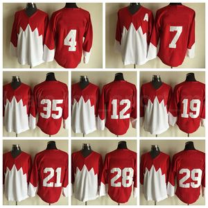 Mężczyźni Vintage Hokej na lodzie 21 Stan Mikita Jersey 1972 Retror Czerwony Biały Szyte 28 Bobby Clarke 29 Ken Dryden 35 Tony Esposito