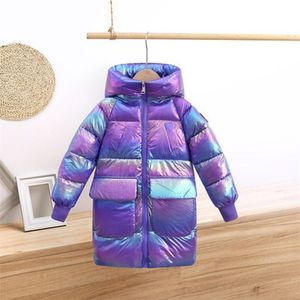 spazio lucido più giacca da ragazza in velluto Cappotto caldo stampato per bambini Giacca lunga invernale per bambini 3-10T LJ201017