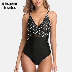 Charmleaks Mulheres Mulheres de Swimsuit Deep V Patchwork Swimwear de Cross Sexy Bathing Suit Monokini T200708