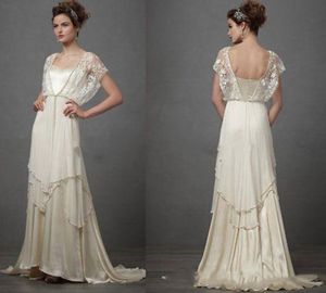 2022 Vintage Ivory Boho Beach Wedding Dresses Formal Bridal Gowns Beaded Crystals Cape Sleeves Catherine Deane Lita Modest Fairy Lace V-neck Full Length Bride Dress