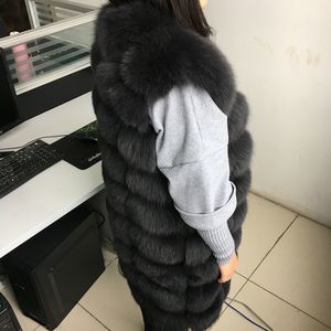 maomaokong 88cm long natural fox fur vest fashion sleeveless fur jacket coat warm female slim park jacket 201209