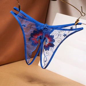 Atualização bordado virilha aberta g string calcinha gaze lingerie transparente calcinha tangas t volta calcinhas cuecas femininas