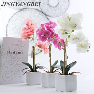 Farfalla di seta Orchidea Ceramica Bonsai Fiori artificiali con foglie Vaso Set Decorazioni per la casa Decorazione di nozze Piante in vaso 201222