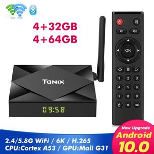 Tanix TX6S Android 10.0 OTT TV caixas 4GB + 32GB / 64GB Allwinner H616 Dual WiFi 2.4G + 5G com BT para TV inteligente