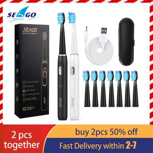 SEAGO Electric Toothbrush Rechargeable Buy One Get Free Sonic 4 Mode Travel with 3 Brush Head Gift 220224