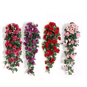 1 PC Artificial Flower Garland Vine 18 Head Rose Flowers Home Decor Fake Plant Leaves Wall Farmhouse Decor for Wedding Party1