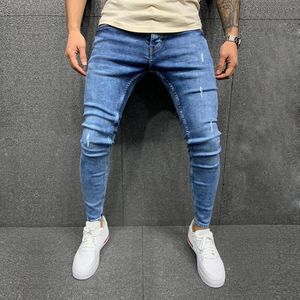 Calças de jeans masculinos Mens Azul Moda Moda Calças Denim Rasgado Afligido Slim Lápis Motocicleta Tamanho Grande