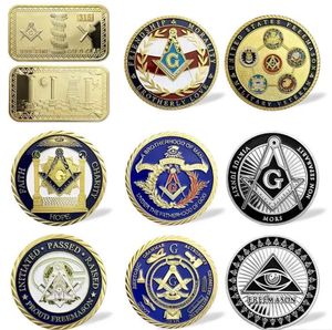 Gåvor Masonic Working Tools Sign Souvenir Coin Freemasons Tillbehör Utmaning Kvadrat Guld Nugget Badge Collectibles Token.cx