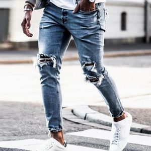 Men's Jeans Skinny Men Streetwear Destroyed Ripped Homme Hip Hop Broken Modis Male Pencil Biker Embroidery Patch Pants