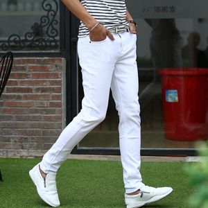 Beyaz Sıska Kot Uzun toptan satış-Erkek kot erkek sıska beyaz kot pantolon moda erkekler kalem ince katı bahar uzun yüksek kalite