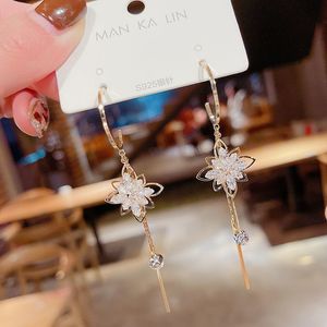 2021 new high grade sense zircon flower tassel Charm earrings South Korean temperament fashion web celebrity earrings long stud women