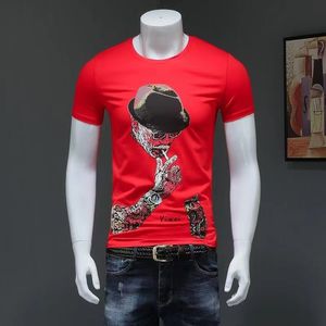 Manlig kort ärm t-shirt tryck bomull smal sommar ny mode o-hals streetwear hip hop män kläder topp röd svart vit m-4xl