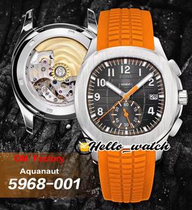 OMF Nowy 5968A-001 Chronograph ETA7750 Cal.ch 28-520 Automatyczny Zegarek Zegarek Stalowy Czarny Tekstura Dial Orange Gumowe zegarki Hello_watch