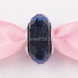 Andy Jewel 925 Sterling Silver Beads Iridescent Blue Faceted Glass Murano Charm يناسب أساور المجوهرات الأوروبية على طراز Pandora 7916
