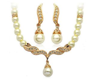 Statement Necklace for Wedding Cream Pearl Rhinestone Crystal Fashion Jewelry Necklace Earring Bridesmaid Jewelry Set