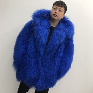 الرجال الحقيقية المنغولية الأغنام معطف الفرو مقنعين الشتاء الدافئ قميص التلبيب الشاطئ الصوف الفراء معطف طويل الأكمام سترة LJ201030